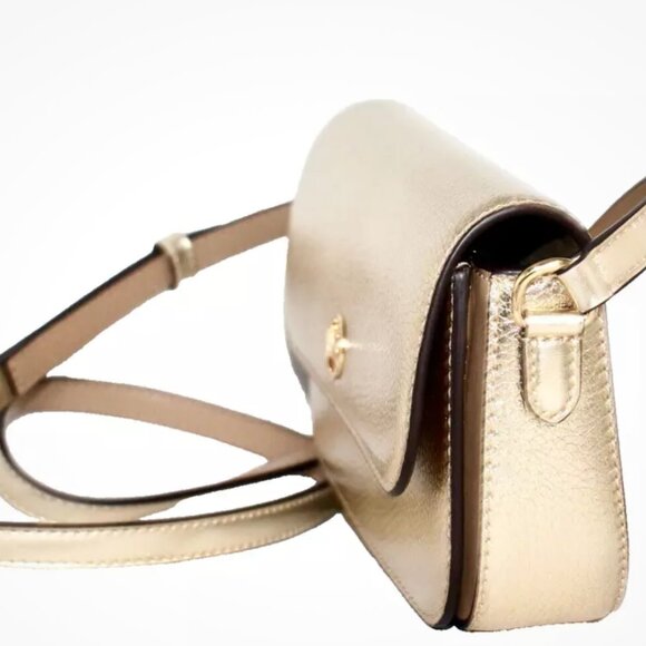 NWT Michael Kors Jet Set Travel Small Metallic Leather Crossbody - GOLD - Picture 6 of 12